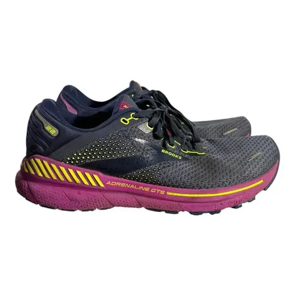 Brooks Adrenaline GTS 22 Women’s 11 Navy Purple Neon Running Shoes Medium B - Picture 1 of 9